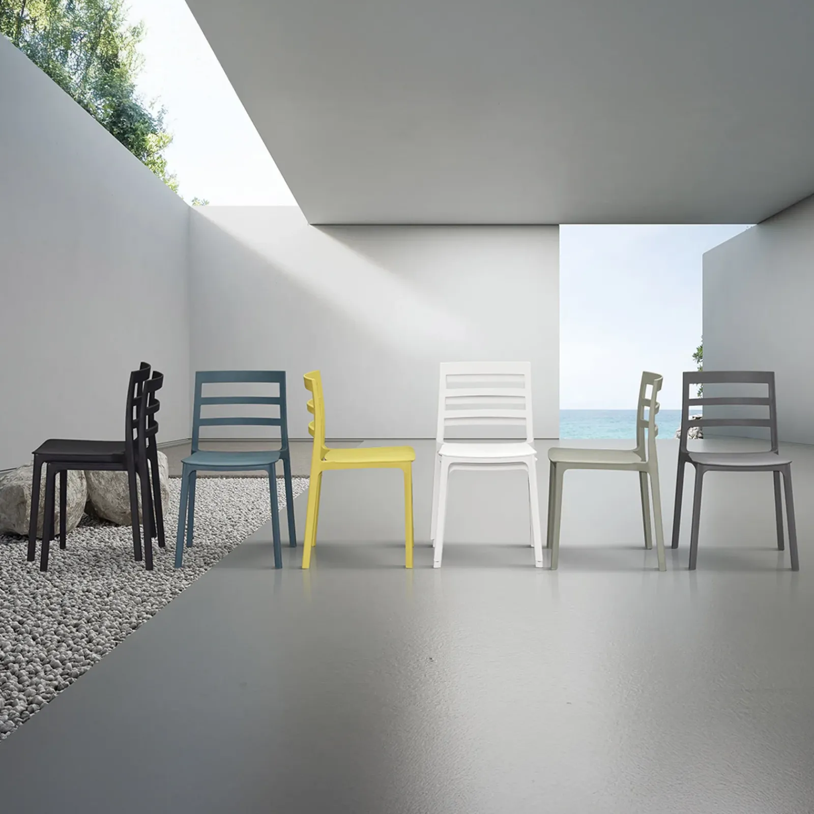 Garnero Arredamenti Sedie Polipropilene-Sedia da pranzo impilabile moderna in polipropilene Nature Grigio