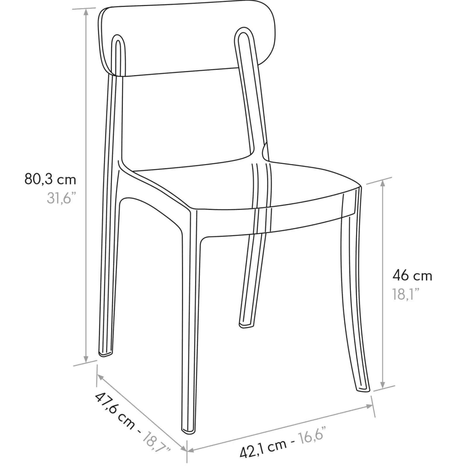 Garnero Arredamenti Sedie Polipropilene|Sedie Trasparenti E Plexiglass-Sedia da pranzo impilabile policarbonato trasparente Cristallo