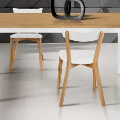 Garnero Arredamenti Sedie In Legno-Sedia da pranzo in stile scandinavo rovere bianco opaco Brianna
