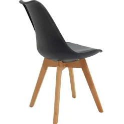 Garnero Arredamenti Sedie Imbottite Ecopelle-Sedia da pranzo stile scandinavo imbottita nero gambe legno Riccia Nero - Rovere