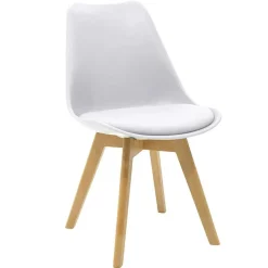 Garnero Arredamenti Sedie Imbottite Ecopelle-Sedia da pranzo stile scandinavo imbottita bianca gambe legno Riccia Bianco - Rovere