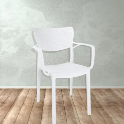 Garnero Arredamenti Sedie Da Giardino|Sedie Polipropilene-Sedia da soggiorno esterno bar dehors polipropilene con braccioli bianco Alba