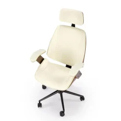 Garnero Arredamenti Sedie Da Ufficio|Sedie Scrivania Ufficio-Sedia da ufficio con braccioli in ecopelle noce panna Ilda Noce - Bianco
