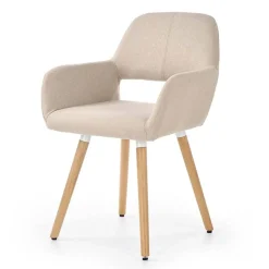 Garnero Arredamenti Sedie In Tessuto-Sedia imbottita in tessuto beige con gambe in legno rovere Irina