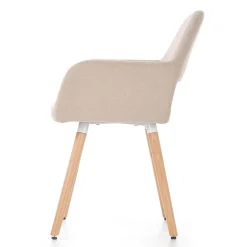 Garnero Arredamenti Sedie In Tessuto-Sedia imbottita in tessuto beige con gambe in legno rovere Irina