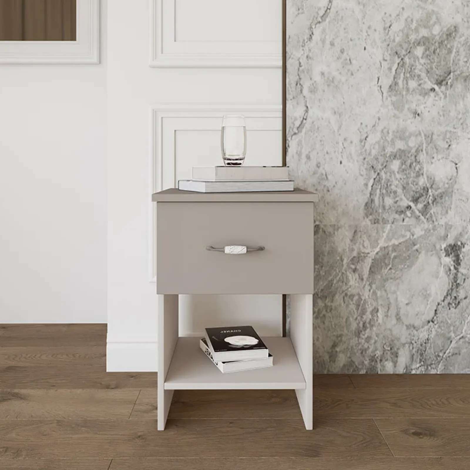 Garnero Arredamenti Comodini Cameretta|Comò-Set 2 comodini moderni 40x59h cm 1 cassetto beige Emporio