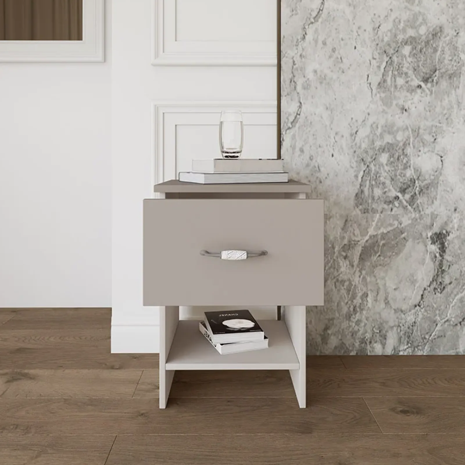 Garnero Arredamenti Comodini Cameretta|Comò-Set 2 comodini moderni 40x59h cm 1 cassetto beige Emporio