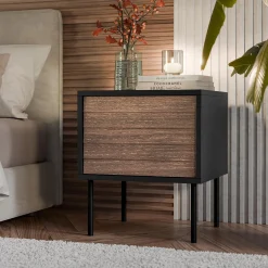 Garnero Arredamenti Comodini|Comò-Set 2 comodini 45x51h cm 1 anta noce nero Wild Noce - Nero opaco