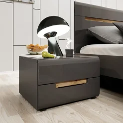 Garnero Arredamenti Comodini|Comò-Set 2 comodini 52x35h cm 2 cassetti lucido rovere Dubai Gihome® Antracite