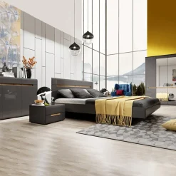 Garnero Arredamenti Comodini|Comò-Set 2 comodini 52x35h cm 2 cassetti lucido rovere Dubai Gihome® Antracite