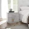 Garnero Arredamenti Comodini Cameretta|Comò-Set 2 comodini 51x48h cm con cassetti bianco opaco frassinato con serigrafia e specchio Olimpo