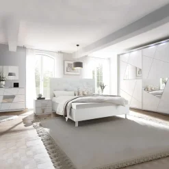 Garnero Arredamenti Comodini Cameretta|Comò-Set 2 comodini 51x48h cm con cassetti bianco opaco frassinato con serigrafia e specchio Olimpo