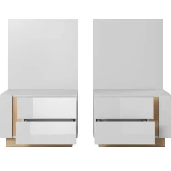 Garnero Arredamenti Comodini|Comò-Set 2 comodini 60x102h cm design bianco lucido rovere Noa