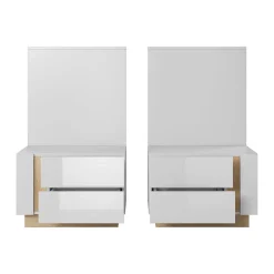 Garnero Arredamenti Comodini|Comò-Set 2 comodini 60x102h cm design bianco lucido rovere Noa