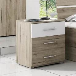 Garnero Arredamenti Comodini Cameretta|Comò-Set 2 comodini 47x56h cm moderni rovere natura bianco Copenhagen