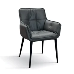 Garnero Arredamenti Poltroncine Imbottite-Set 2 poltrone imbottite in ecopelle grigia gambe in metallo Cassina Antracite