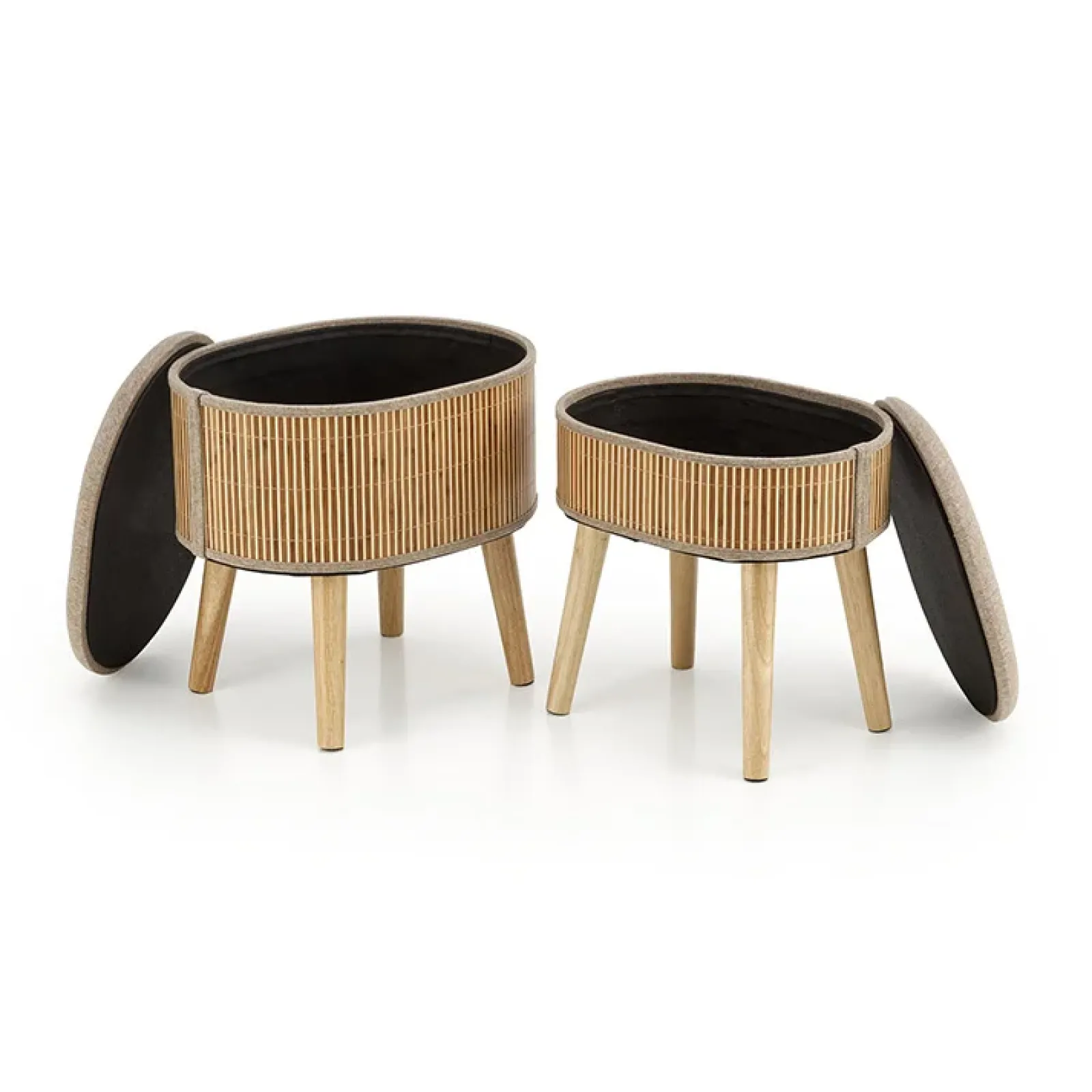 Garnero Arredamenti Pouf-Set 2 pouf con contenitore in tessuto beige rovere Gandalf