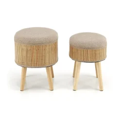 Garnero Arredamenti Pouf-Set 2 pouf con contenitore in tessuto beige rovere Gandalf
