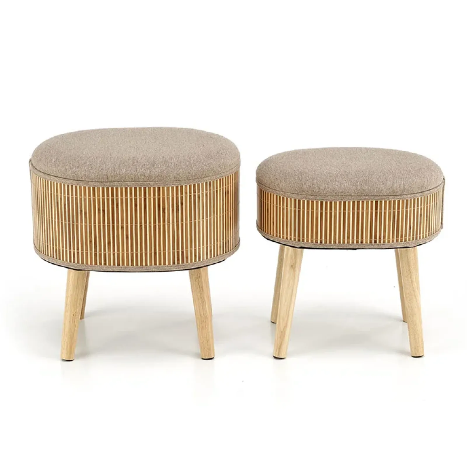 Garnero Arredamenti Pouf-Set 2 pouf con contenitore in tessuto beige rovere Gandalf