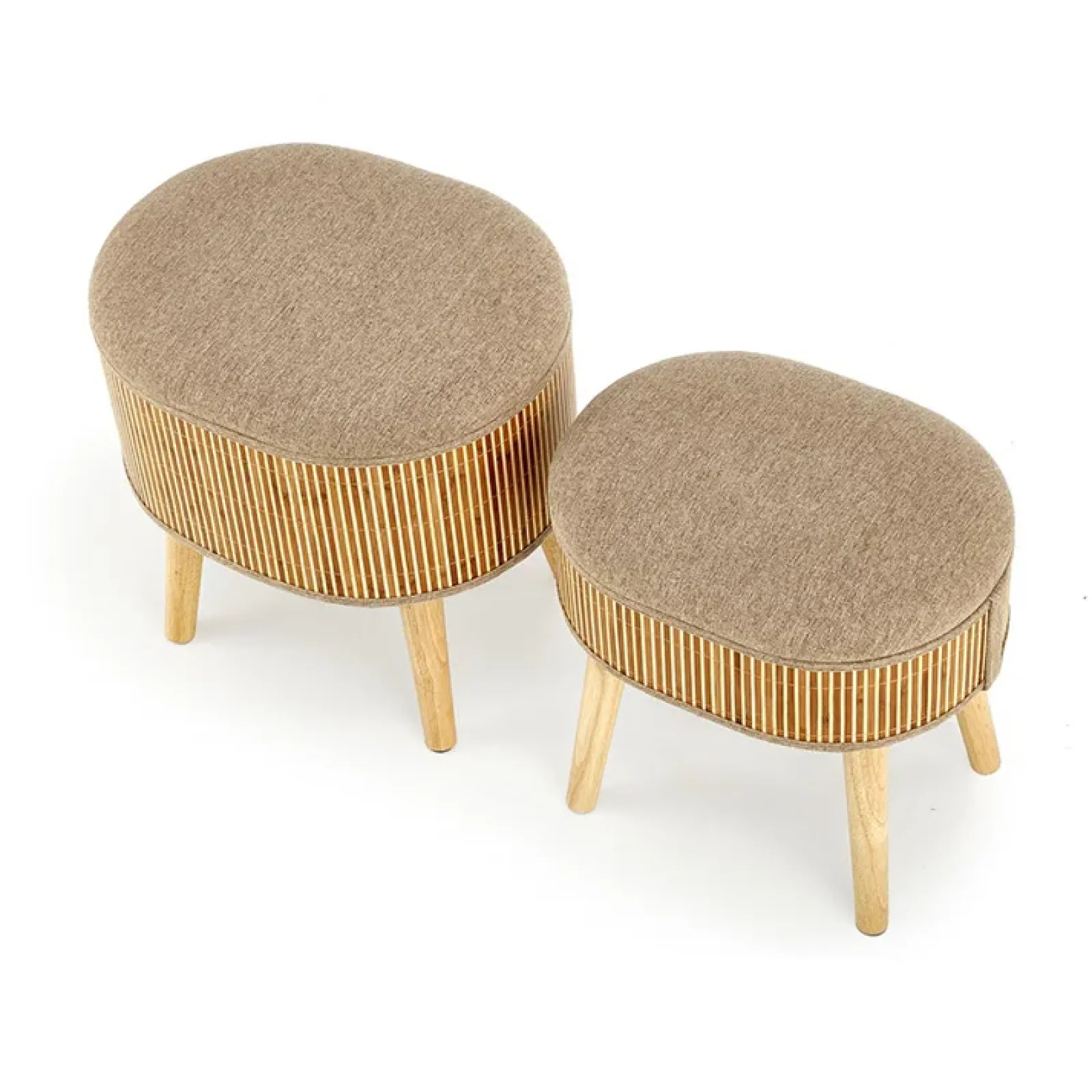 Garnero Arredamenti Pouf-Set 2 pouf con contenitore in tessuto beige rovere Gandalf