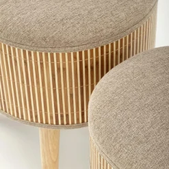 Garnero Arredamenti Pouf-Set 2 pouf con contenitore in tessuto beige rovere Gandalf