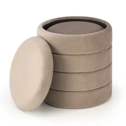 Garnero Arredamenti Pouf-Set 2 pouf contenitori in velluto Xavier Beige