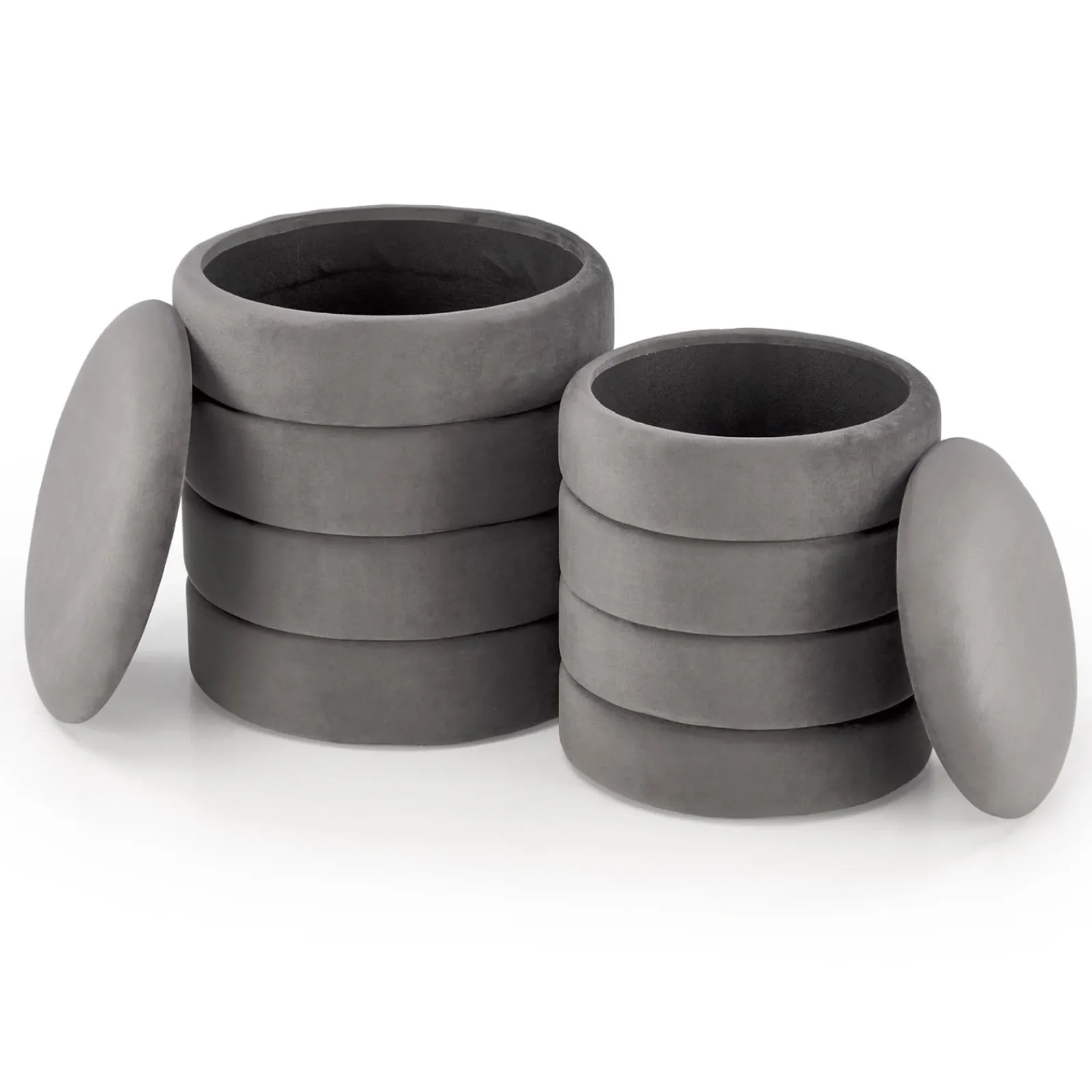 Garnero Arredamenti Pouf-Set 2 pouf contenitori in velluto Xavier Grigio