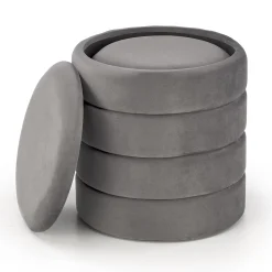 Garnero Arredamenti Pouf-Set 2 pouf contenitori in velluto Xavier Grigio