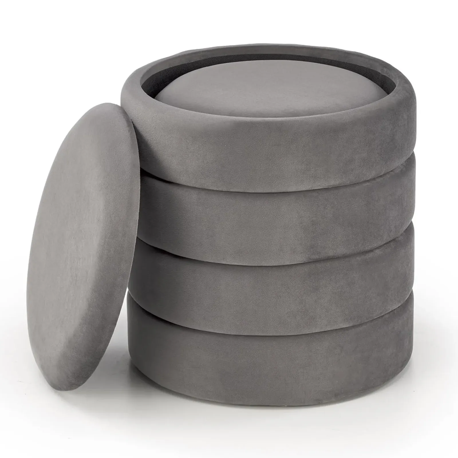 Garnero Arredamenti Pouf-Set 2 pouf contenitori in velluto Xavier Grigio