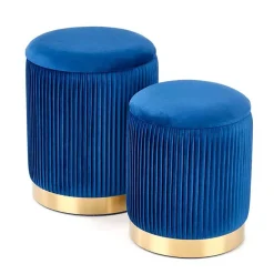 Garnero Arredamenti Pouf-Set 2 pouf in velluto contenitore blu oro Cubal Blu - Oro