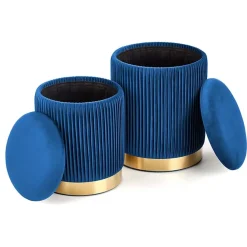 Garnero Arredamenti Pouf-Set 2 pouf in velluto contenitore blu oro Cubal Blu - Oro