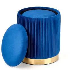 Garnero Arredamenti Pouf-Set 2 pouf in velluto contenitore blu oro Cubal Blu - Oro