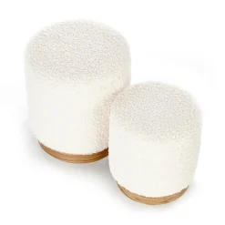 Garnero Arredamenti Pouf-Set 2 pouf rotondi contenitore imbottiti panna rovere Masato