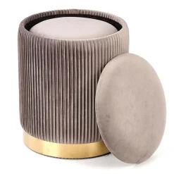 Garnero Arredamenti Pouf-Set 2 pouf rotondi contenitore in velluto acciaio cromato oro Cubal Grigio - Oro