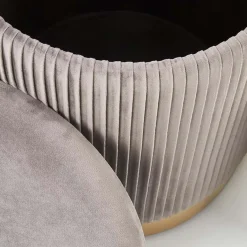 Garnero Arredamenti Pouf-Set 2 pouf rotondi contenitore in velluto acciaio cromato oro Cubal Grigio - Oro