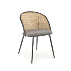 Garnero Arredamenti Sedie In Legno-Set 4 sedie da pranzo in rattan e velluto Triski Grigio