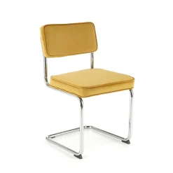 Garnero Arredamenti Sedie In Tessuto-Set 4 sedie soggiorno moderne in velluto acciaio Vader Senape