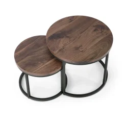 Garnero Arredamenti Set Tavolini|Set Tavolini-Set 2 tavolini da salotto rotondi noce nero Pueblo