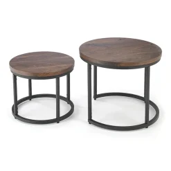 Garnero Arredamenti Set Tavolini|Set Tavolini-Set 2 tavolini da salotto rotondi noce nero Pueblo