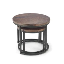 Garnero Arredamenti Set Tavolini|Set Tavolini-Set 2 tavolini da salotto rotondi noce nero Pueblo