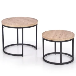 Garnero Arredamenti Set Tavolini|Set Tavolini-Set 2 tavolini da salotto rotondi rovere nodato nero Tavira