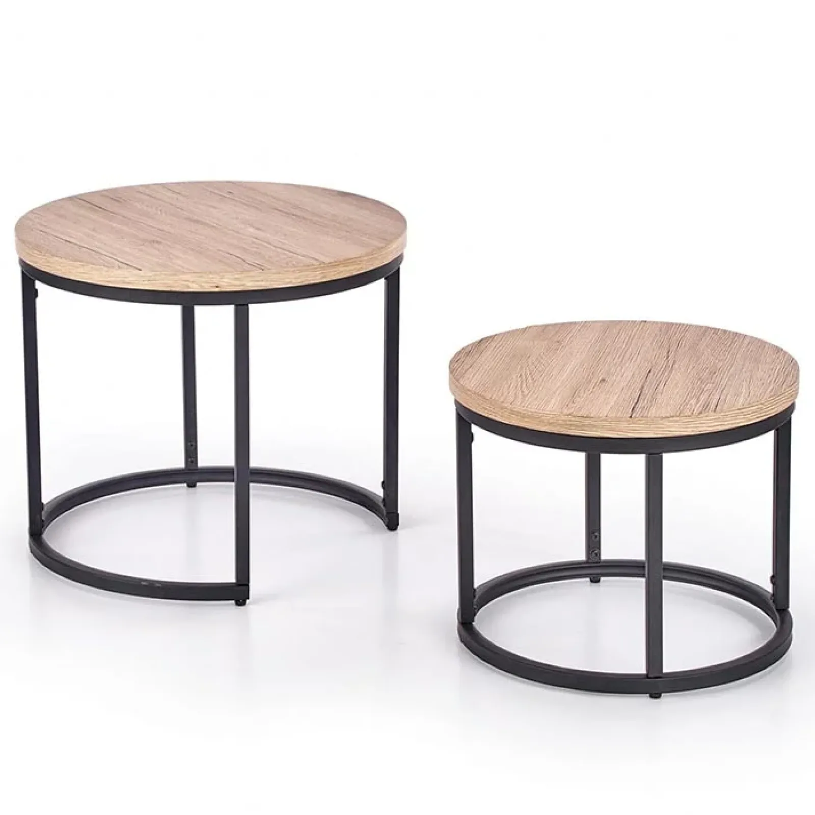 Garnero Arredamenti Set Tavolini|Set Tavolini-Set 2 tavolini da salotto rotondi rovere nodato nero Tavira