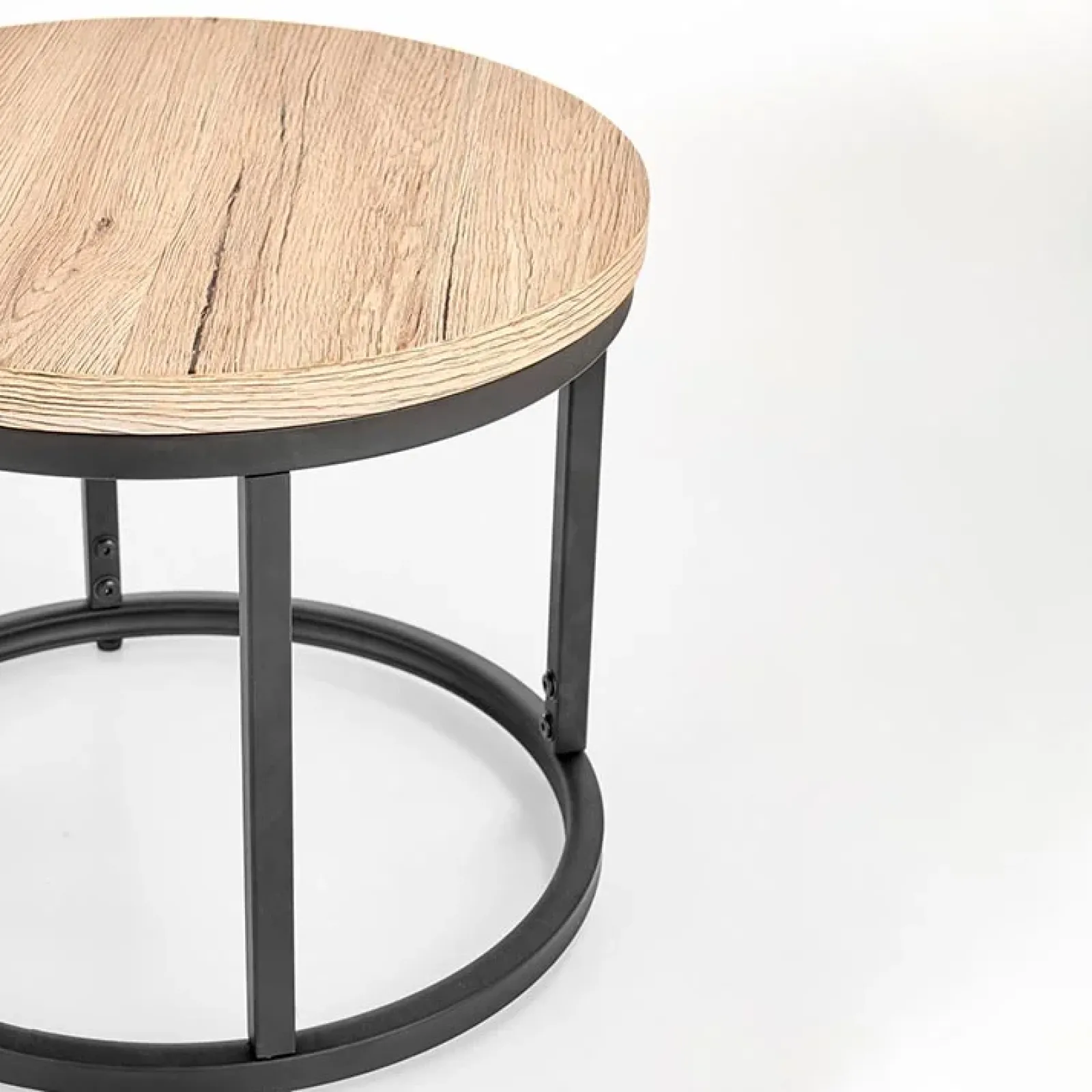 Garnero Arredamenti Set Tavolini|Set Tavolini-Set 2 tavolini da salotto rotondi rovere nodato nero Tavira