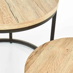 Garnero Arredamenti Set Tavolini|Set Tavolini-Set 2 tavolini da salotto rotondi rovere nodato nero Tavira