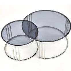 Garnero Arredamenti Set Tavolini|Set Tavolini-Set 2 tavolini da salotto rotondi vetro fumé acciaio cromato Love