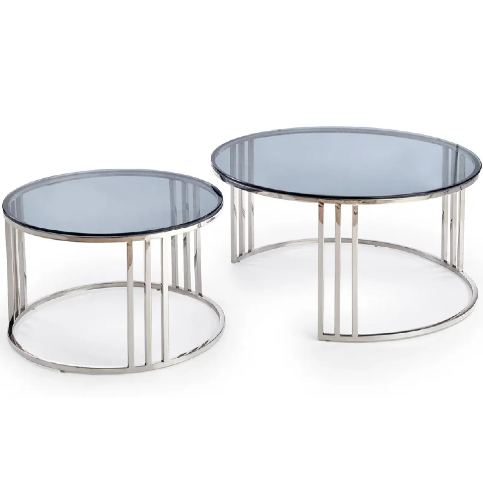Garnero Arredamenti Set Tavolini|Set Tavolini-Set 2 tavolini da salotto rotondi vetro fumé acciaio cromato Love