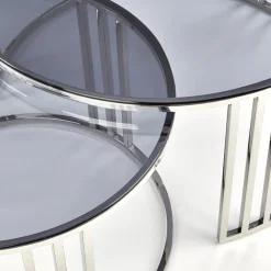 Garnero Arredamenti Set Tavolini|Set Tavolini-Set 2 tavolini da salotto rotondi vetro fumé acciaio cromato Love