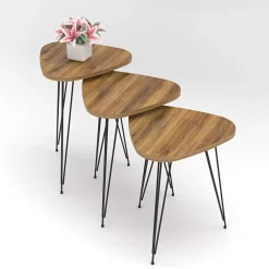 Garnero Arredamenti Set Tavolini|Set Tavolini-Set 3 tavolini da salotto industrial rovere metallo Agnes