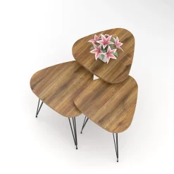 Garnero Arredamenti Set Tavolini|Set Tavolini-Set 3 tavolini da salotto industrial rovere metallo Agnes