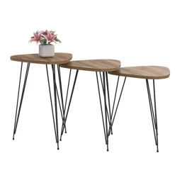 Garnero Arredamenti Set Tavolini|Set Tavolini-Set 3 tavolini da salotto industrial rovere metallo Agnes